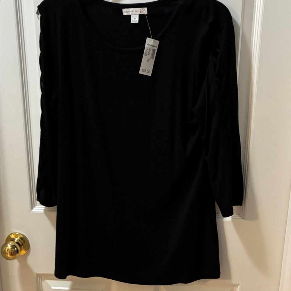 Dressbarn Black Blouse with Unique Sleeve Design NWT